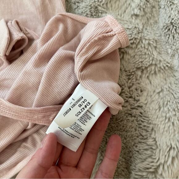 New Express One Eleven Light Pink Ribbed Mock Neck Bodysuit - Picture 5 of 6